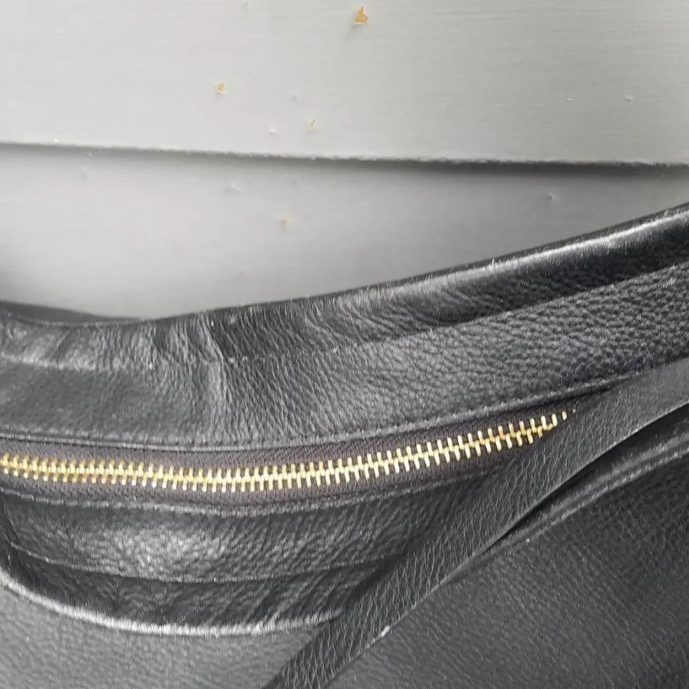 Cole Haan Black Pebbled Leather Hobo Bag with Outside Zip Pocket